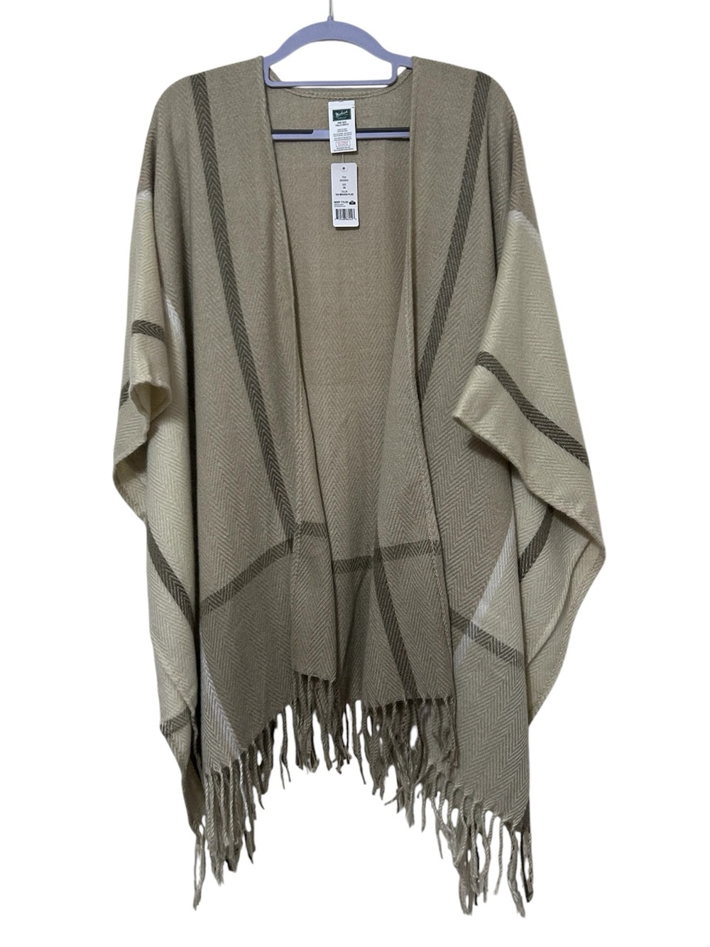 Woolrich Tan Miranda Plaid Fringe Wrap Poncho